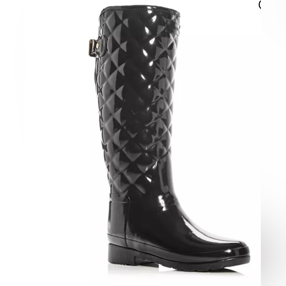 Hunter Original Refined Black High Gloss Quilted Waterproof Rain Boots size 10